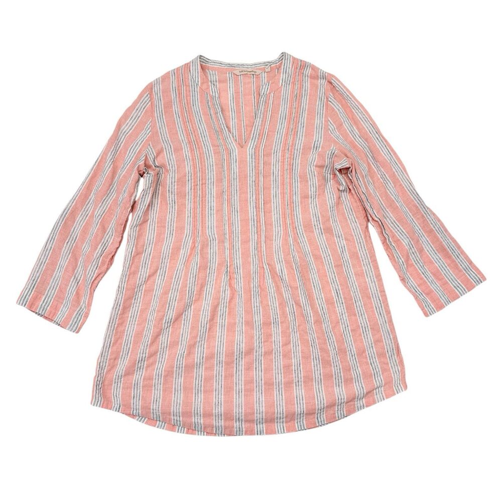 Soft Surroundings Tunic Top Size Medium Pink Striped Lagenlook Mature Coastal